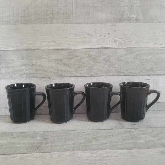 Set Of 4 Syracuse China Black Coffee Mugs Vintage 8 Oz Durable Classic Design - Picture 1 of 4